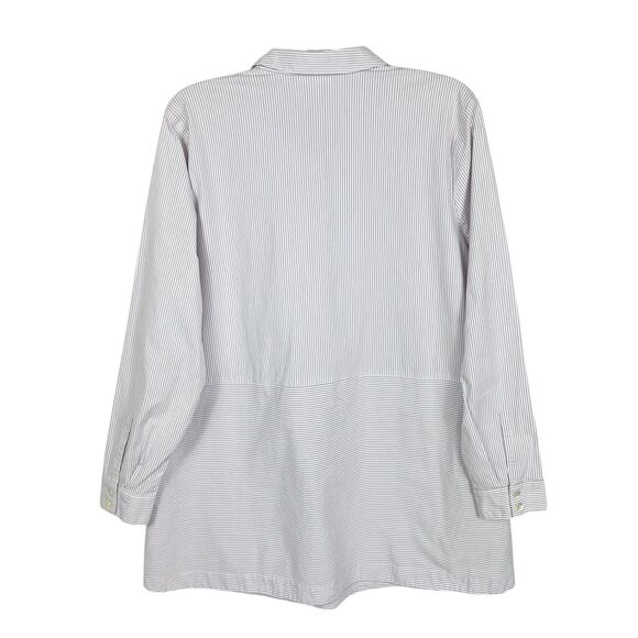 J Jill White Purple Striped 1/2 Button Long Sleeve Collared Tunic Blouse Large - Picture 2 of 8